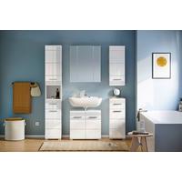 Badezimmer Linus Weiß Hochglanz B: 120 cm - Weiß Hochglanz/Silberfarben, MODERN, Glas/Holzwerkstoff (120cm) - MID.YOU