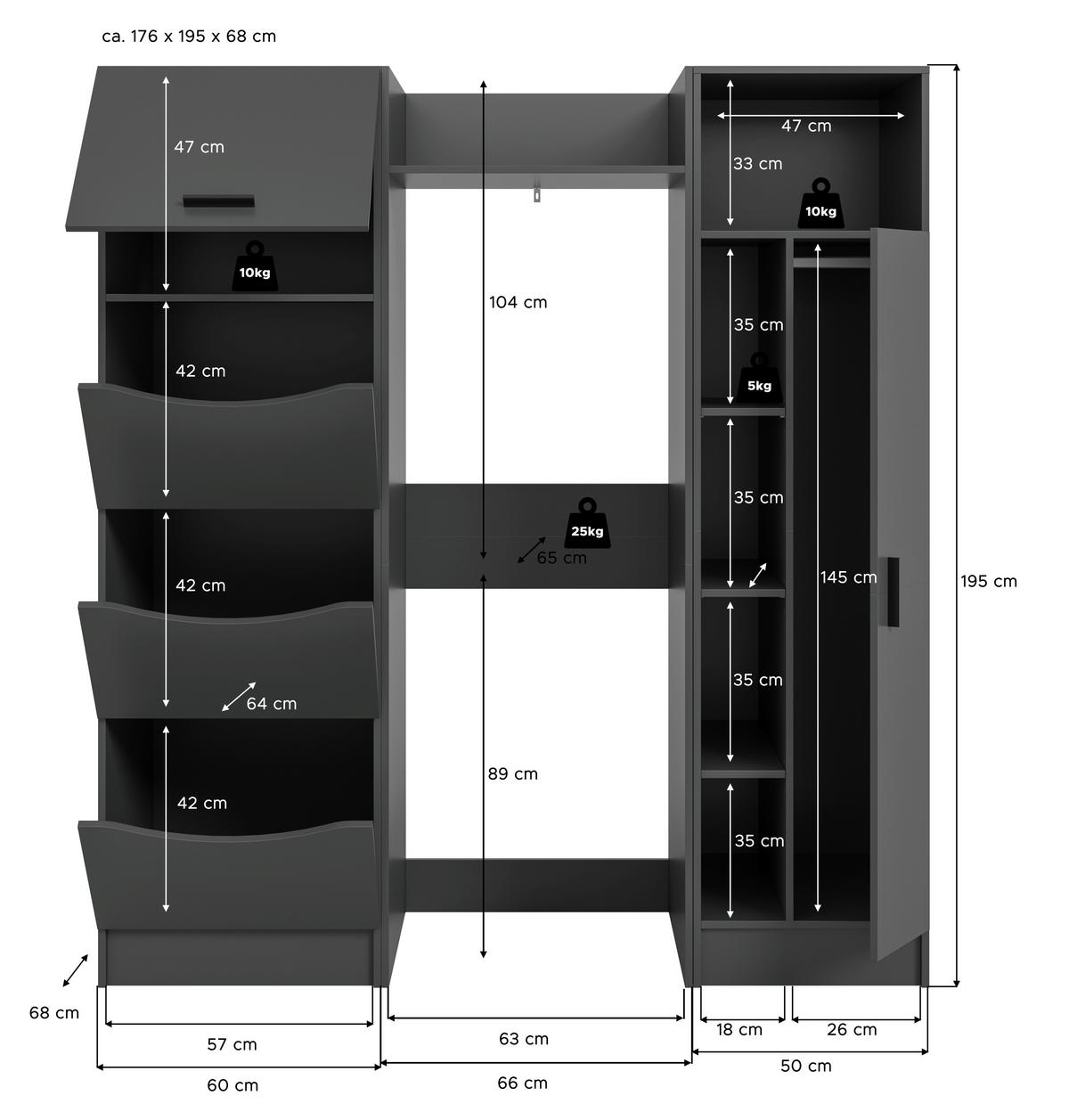 Hauswirtschaftsraum Free Anthrazit B: 176cm - Anthrazit, Basics, Holzwerkstoff (176/195/68cm) - MID.YOU