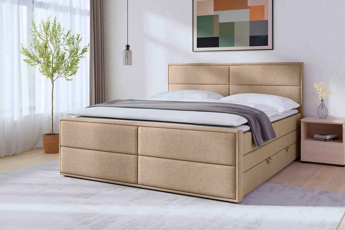 Boxspringbett mit Bettkasten Palermo 180x200 Naturfarben - Schwarz/Naturfarben, MODERN, Karton/Holz (180/200cm) - MID.YOU