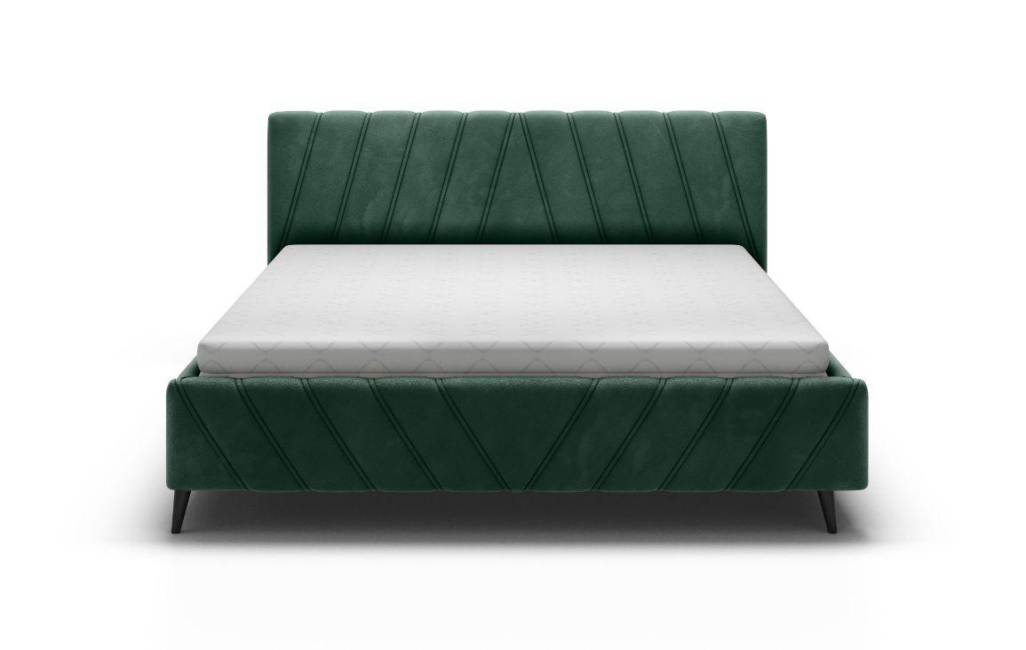 Manželská posteľ Melli, 140x200, tmavozelená - čierna/tmavozelená, Design, drevo/textil (140/200cm)