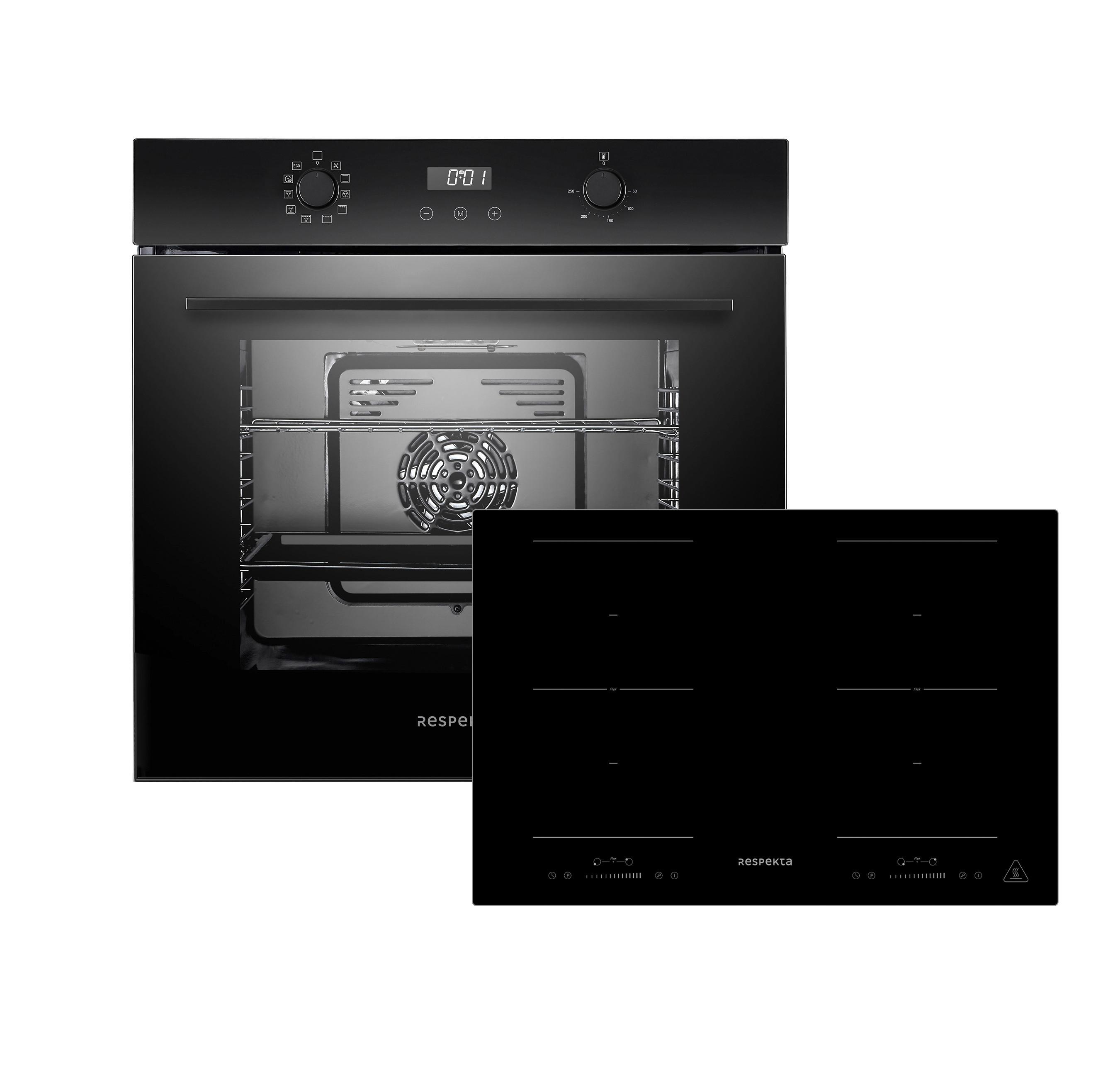 Einbauherd-Set B: 59,5 cm Induktion/ Autark - Schwarz, Trend, Glas/Metall (59,5/59,9/56,5cm) - Respekta