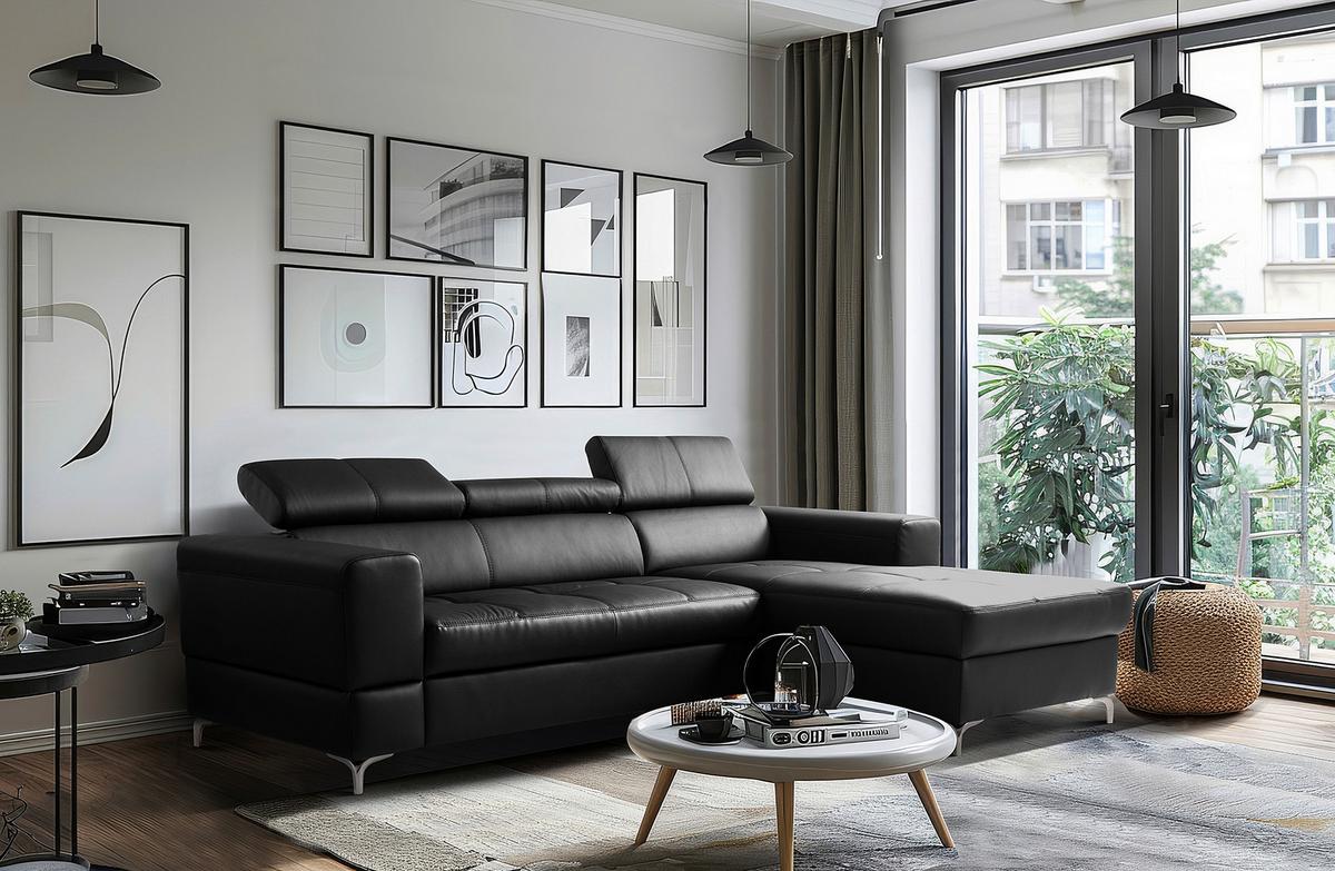 Ecksofa Torino Teilleder Schwarz 247x173 - Schwarz, Design, Leder/Textil (247/173cm) - Livetastic