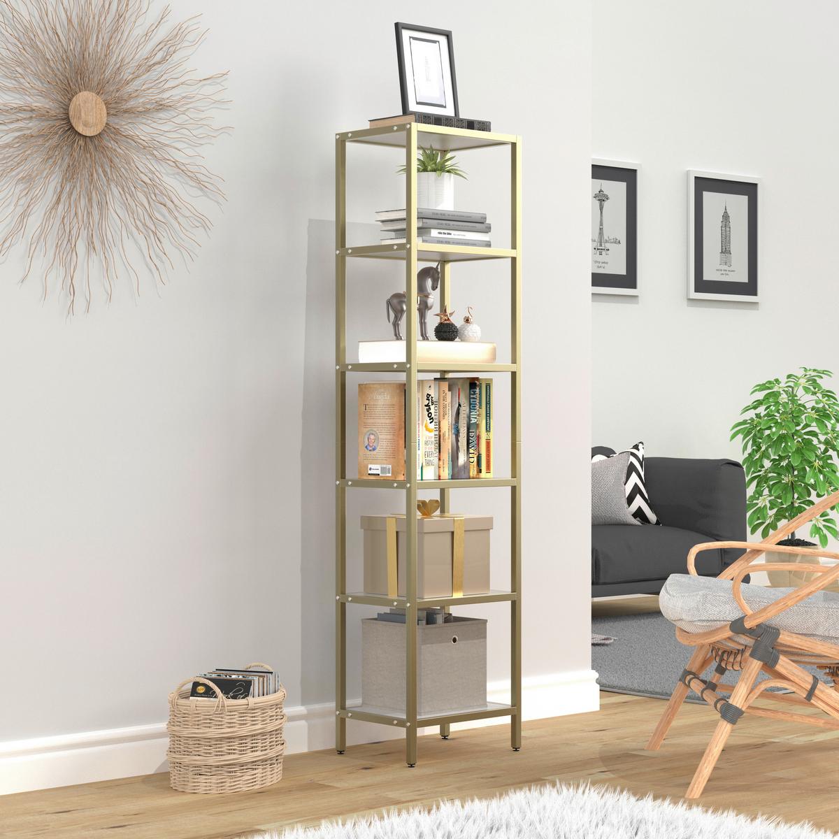 Vitrine Vinali Weiß, Goldfarben B:40cm - Goldfarben/Weiß, Design, Holzwerkstoff/Metall (40/165/30cm) - MID.YOU