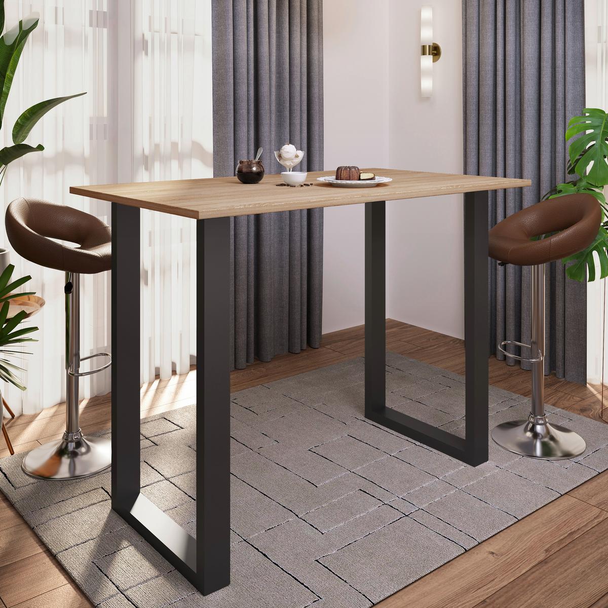 Bartisch Xona B 140x80 - Schwarz/Sonoma Eiche, KONVENTIONELL, Holzwerkstoff/Metall (140/80/102cm)