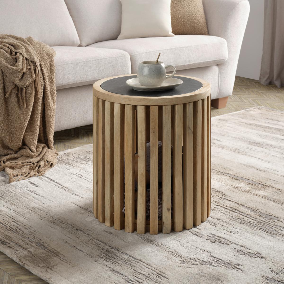 Konferenční stolek SWAY 45 - černá/přírodní barvy, Moderní, kov/dřevo (45/50/45cm) - Premium Living