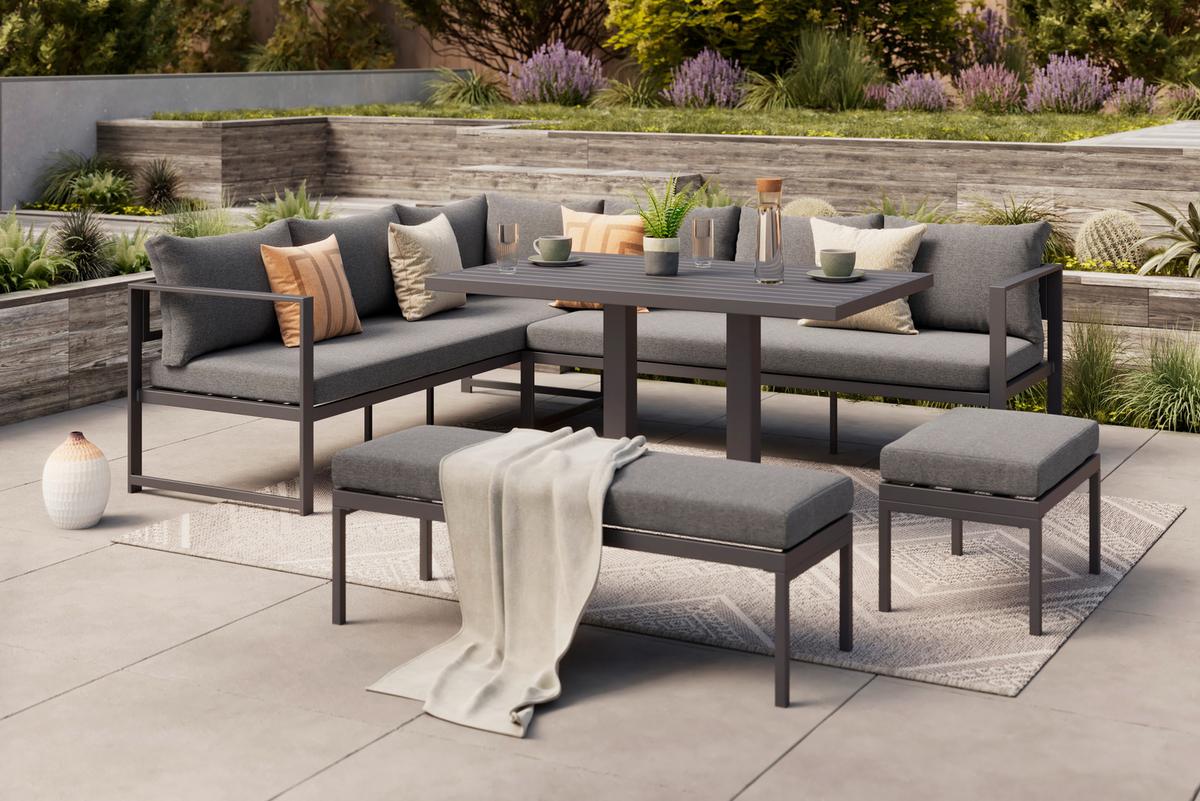 Loungegarnitur 4-tlg Medan Metall/kunststoff Mit Kissen - Anthrazit, MODERN, Textil/Metall (193/175cm) - Beldano