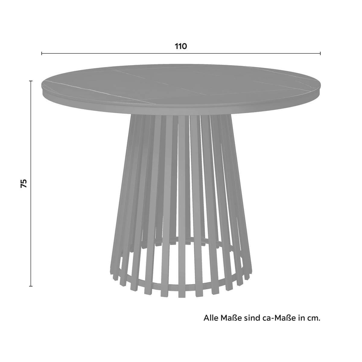 Jedálenský stôl Pela, P: 110 cm - čierna, Modern, kov/kompozitné drevo (110/110/75cm) - Bessagi Home