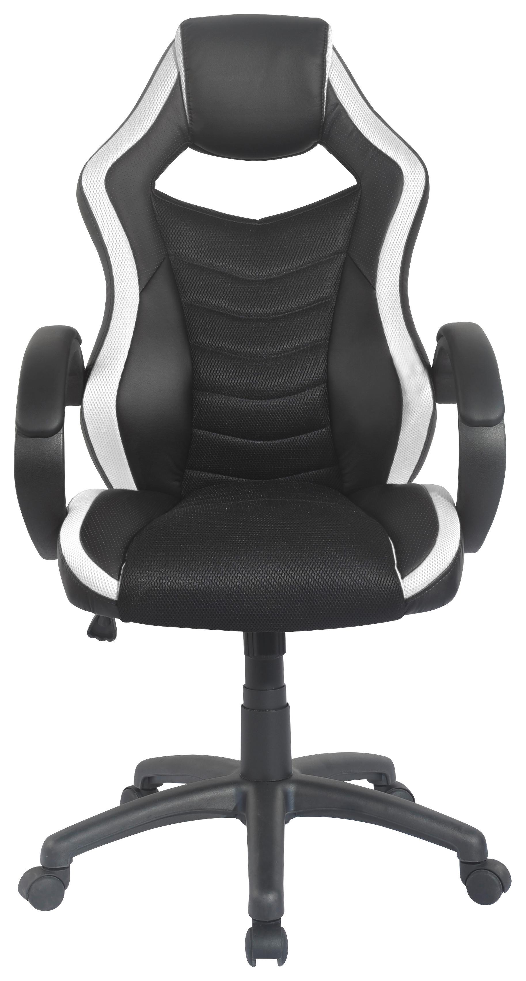 Gaming Stuhl Hornet Mit Armlehnen und Wippmechanik - Schwarz/Weiß, MODERN, Kunststoff/Textil (61/113/69cm) - MID.YOU