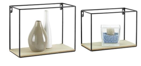 Sada Nástěnných Polic Box -Sb- - černá/přírodní barvy, Moderní, kov/kompozitní dřevo (30/27/25/22/14cm) - Modern Living
