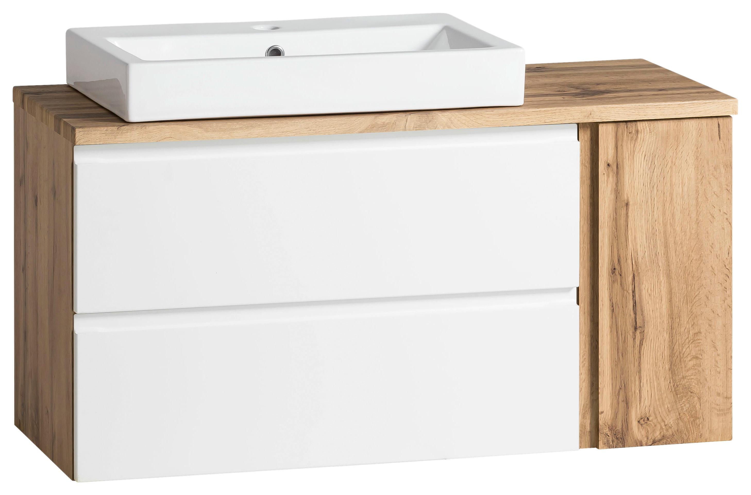Waschbecken mit Unterschrank Varese B: 105 cm Weiß/Eiche - Eiche Wotan/Weiß, MODERN, Keramik/Holzwerkstoff (105cm) - Held