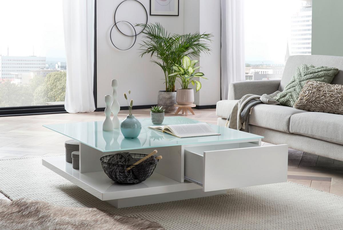 Couchtisch Weiß Hochglanz L: 100 Cm - Weiß Hochglanz/Weiß, Design, Glas/Holzwerkstoff (100/100/36cm) - Livetastic