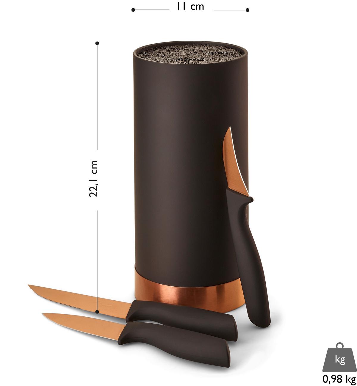 Messerblock Schwarz/bronze Kunststoff 4-Teilig - Schwarz/Bronzefarben, Basics, Kunststoff (11/22cm) - Echtwerk