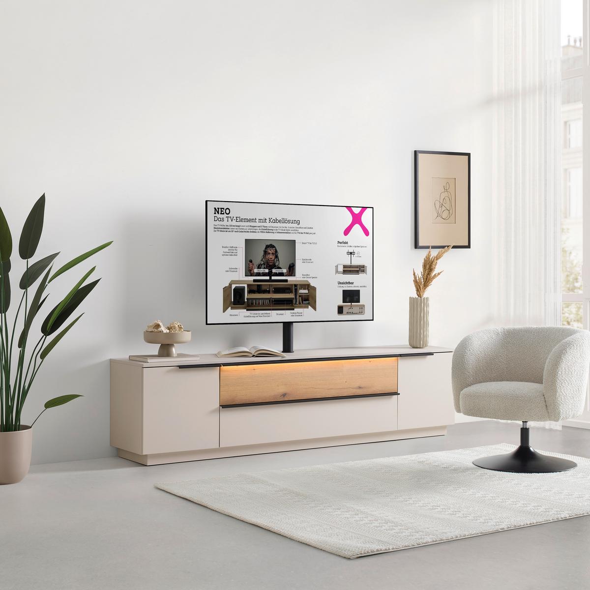 TV-Element Neo vč. LED dekor dub/kašmír - barvy dubu/černá, Moderní, kov/kompozitní dřevo (210/53/40cm) - Mömax