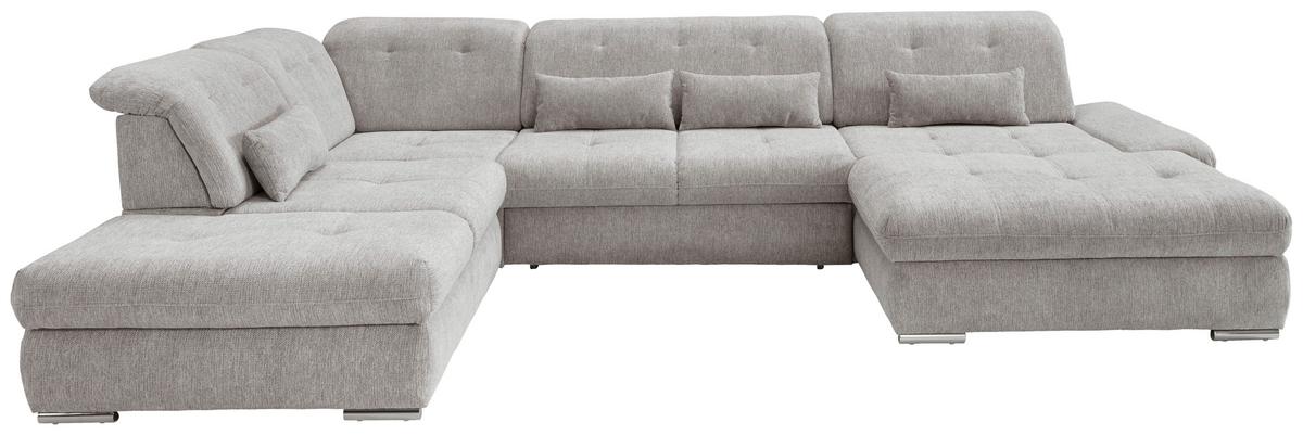 Wohnlandschaft Dalida Mit Schlaffunktion Silberfarben - Chromfarben/Silberfarben, Design, Textil (254/376/195cm) - Livetastic