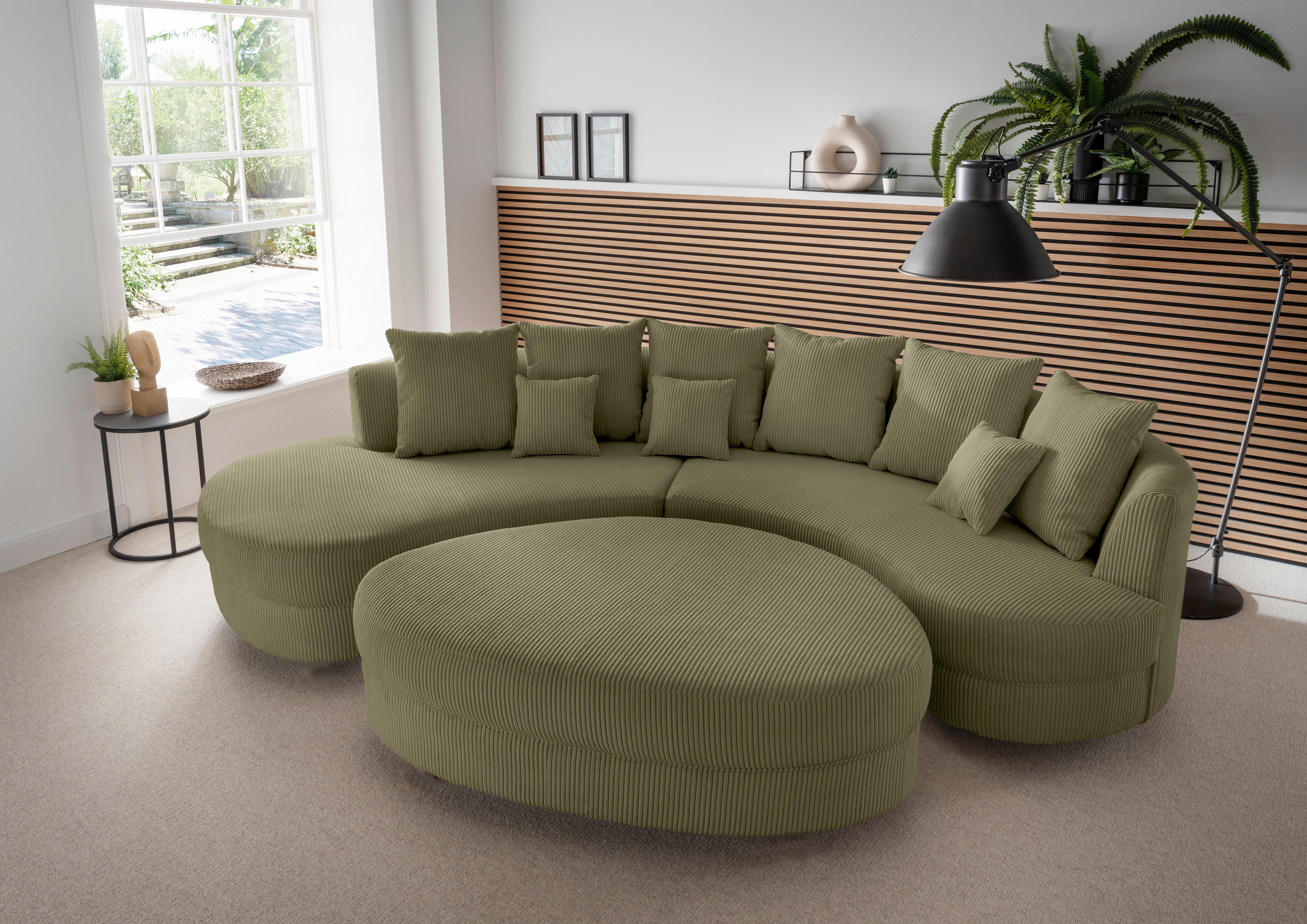 Wohnlandschaft Limoncello Olivgrün S: 300x160 cm - Schwarz/Olivgrün, Design, Textil (300/160cm) - Livetastic