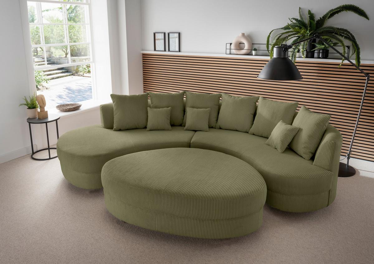 Wohnlandschaft Limoncello Olivgrün S: 300x160 cm - Schwarz/Olivgrün, Design, Textil (300/160cm) - Livetastic