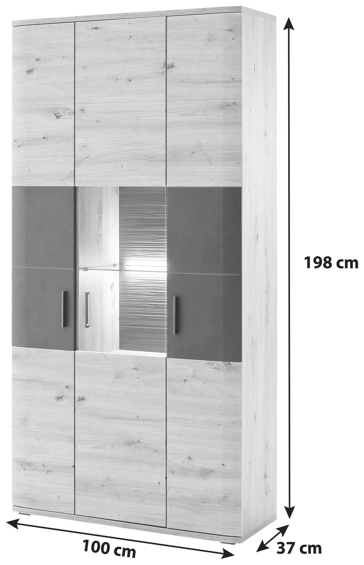 Vitrine B: 100 cm Cortona Anthrazit/Eichefarben - Klar/Eichefarben, Design, Glas/Holzwerkstoff (100/198/37cm) - Livetastic