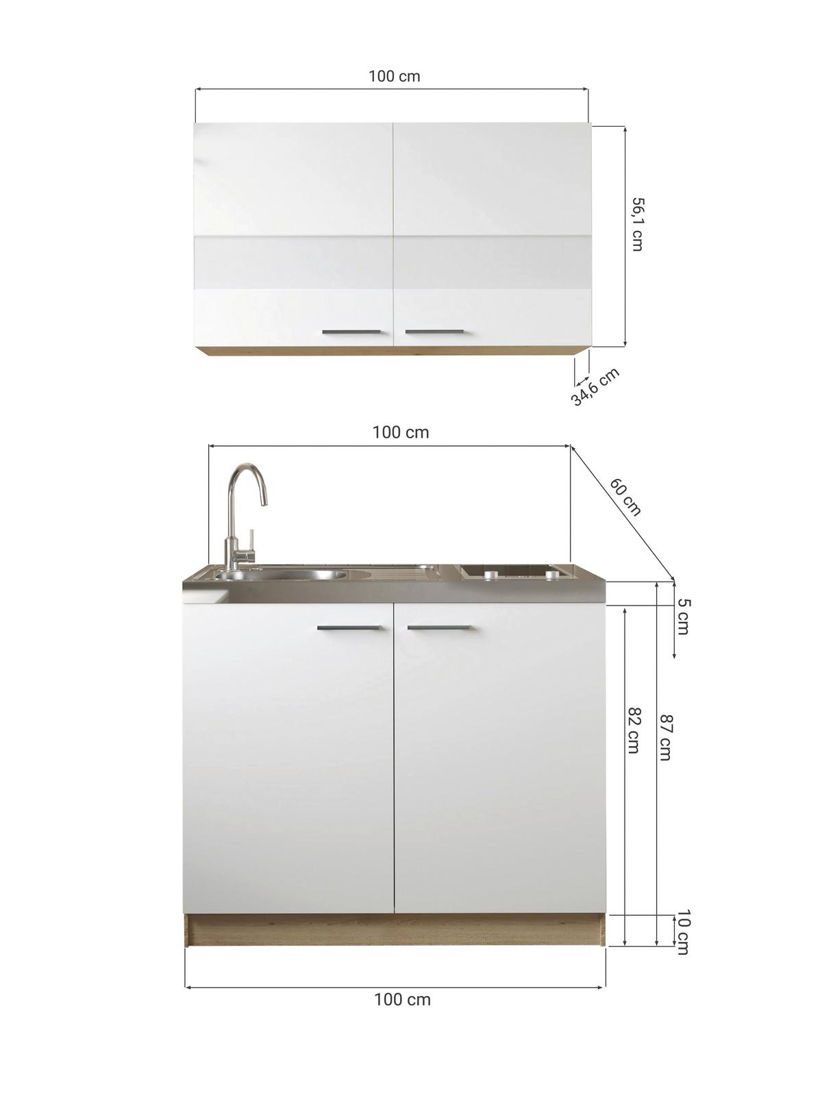 Miniküche Merle Grau/Eiche Dekor B:100cm - Eichefarben/Grau, Basics, Glas/Holzwerkstoff (100cm) - Respekta