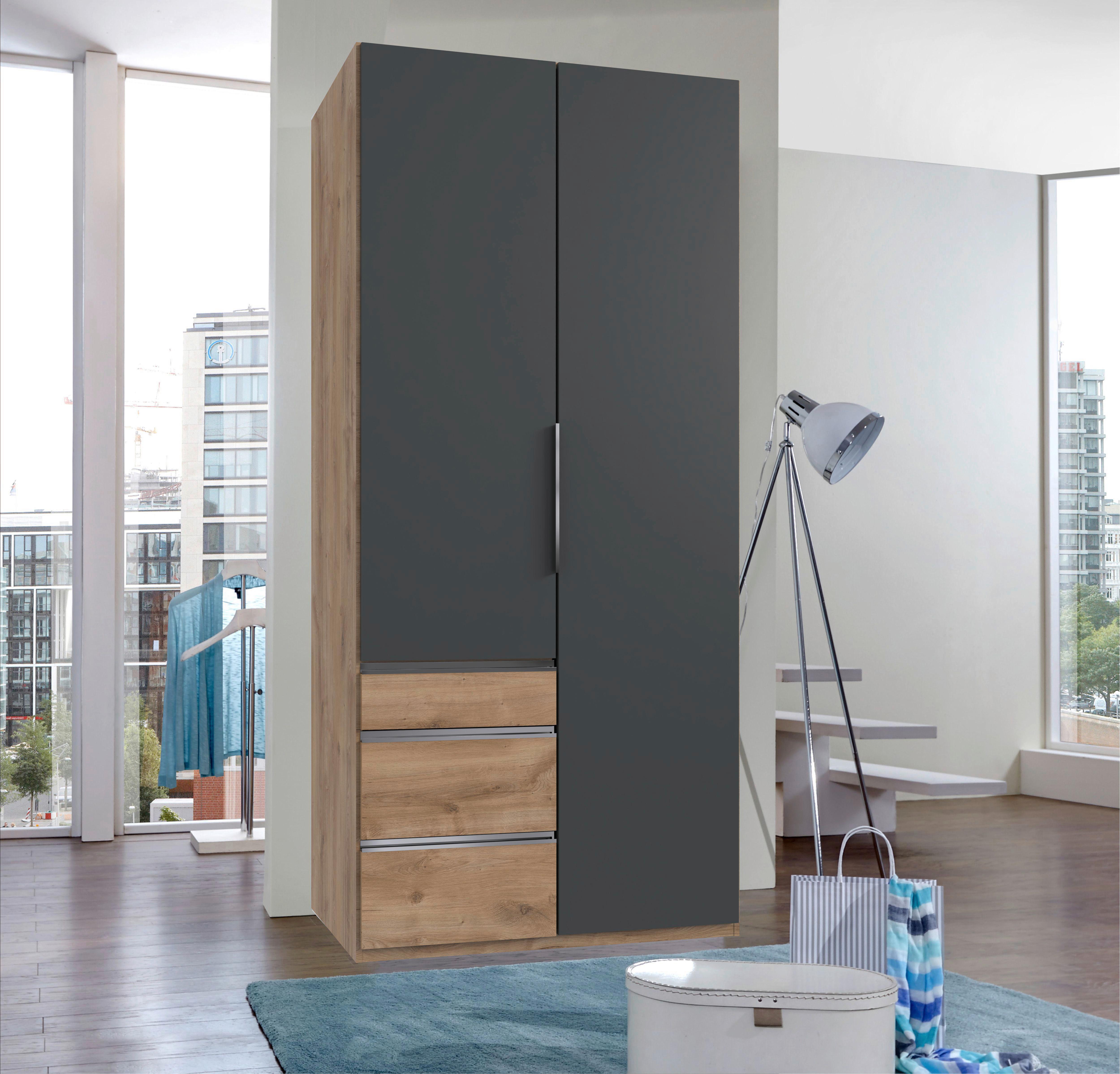 Drehtürenschrank Level 36  A Graphit/plankeneiche, B: 100cm - Plankeneiche/Graphitfarben, MODERN, Holzwerkstoff (100/236/58cm) - MID.YOU