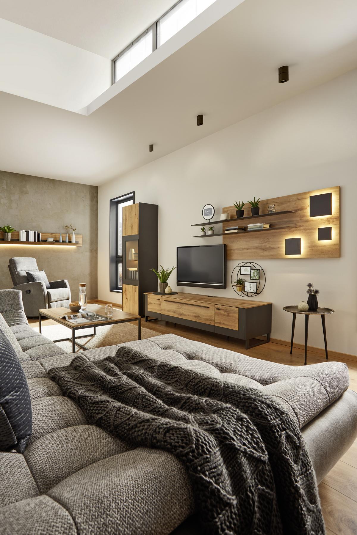 NÁSTĚNNÝ PANEL SKAGEN - barvy dubu/barvy břidlice, Moderní, kompozitní dřevo (194/70/22cm) - Premium Living