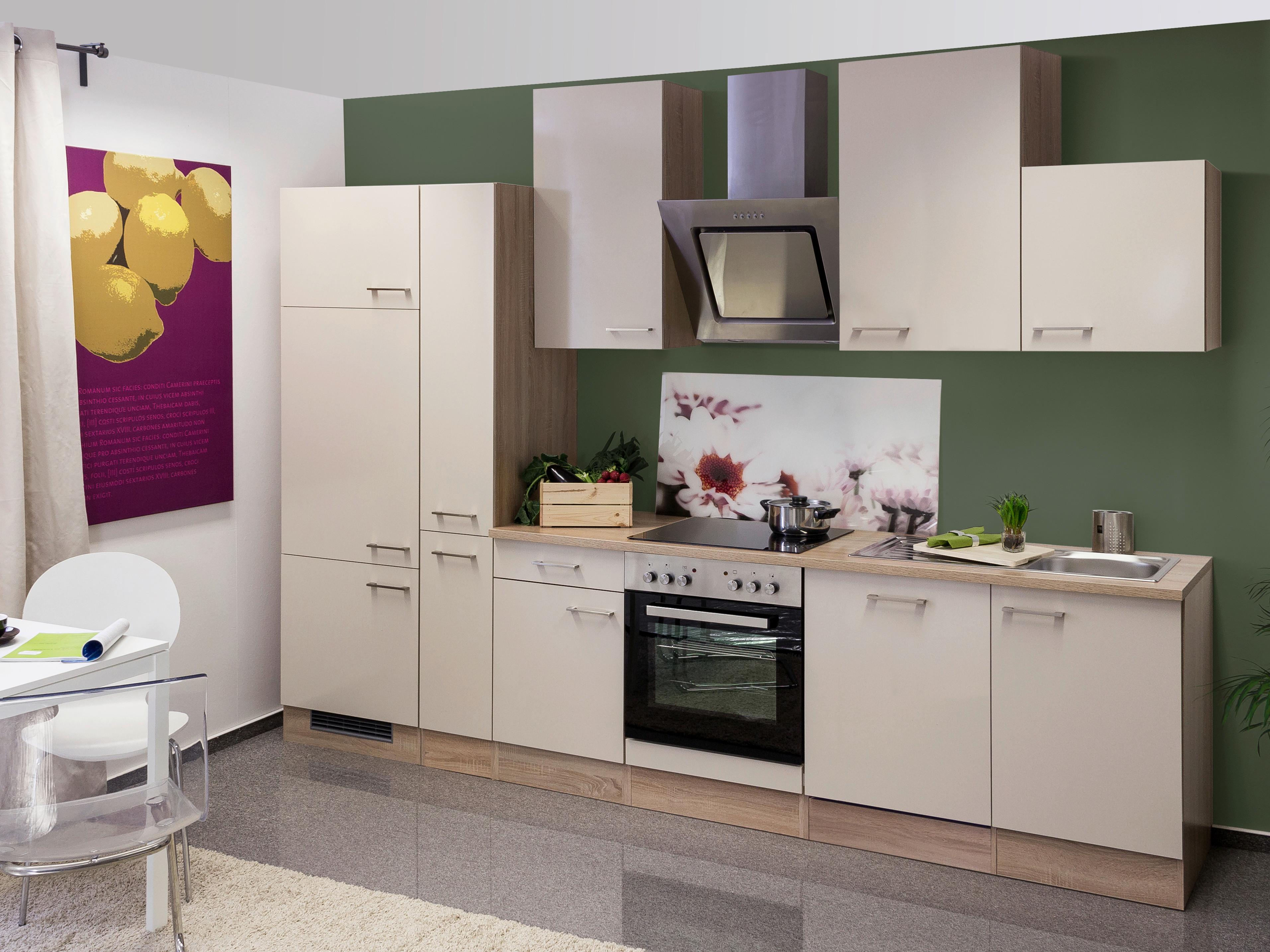 Küchenzeile Nepal m. Geräten 310 cm Kaschmir/Eiche Dekor