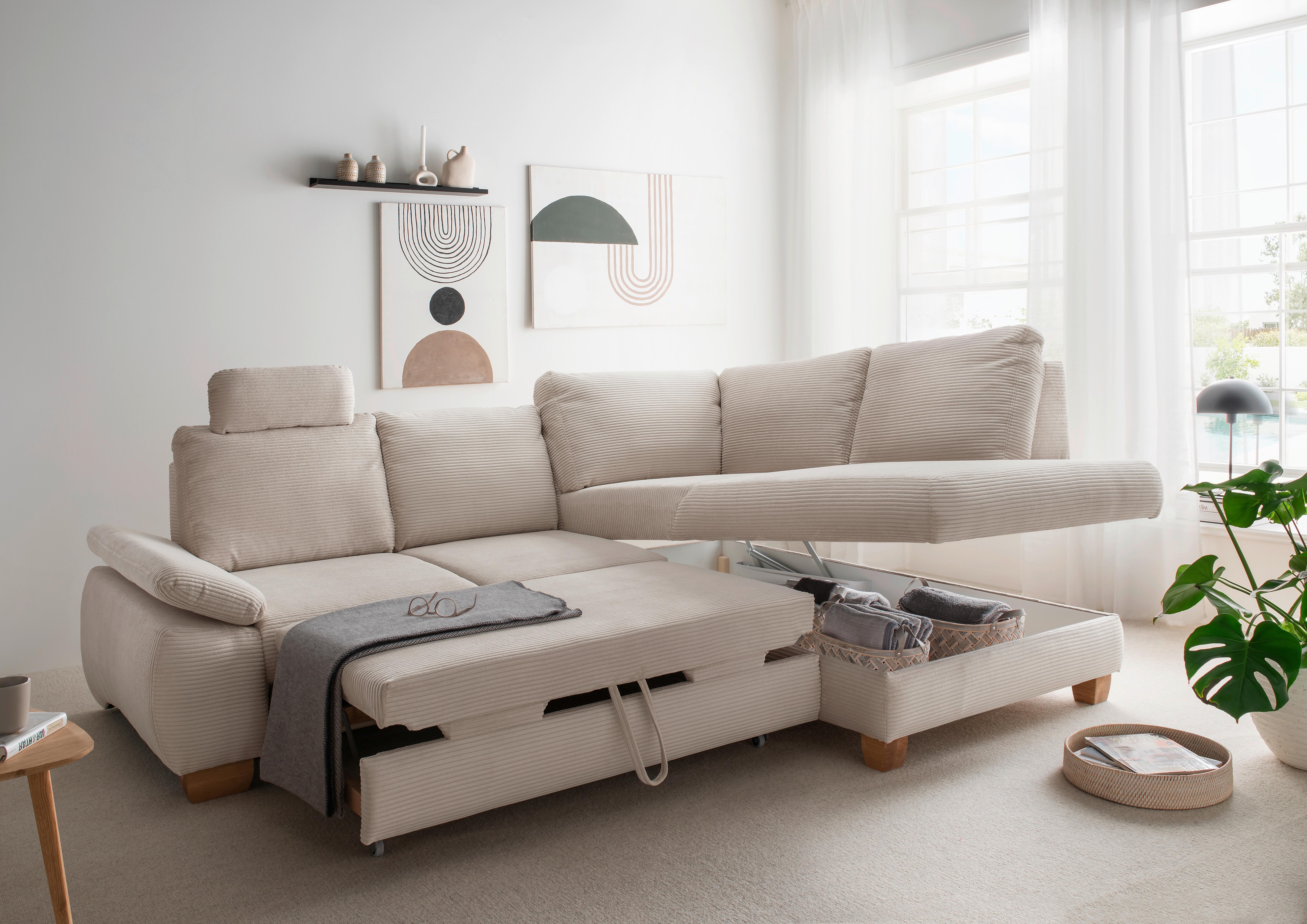Eckschlafsofa Positano. Beige S: 261x206 Cm - Wildeiche/Beige, MODERN, Textil (261/206cm) - Livetastic
