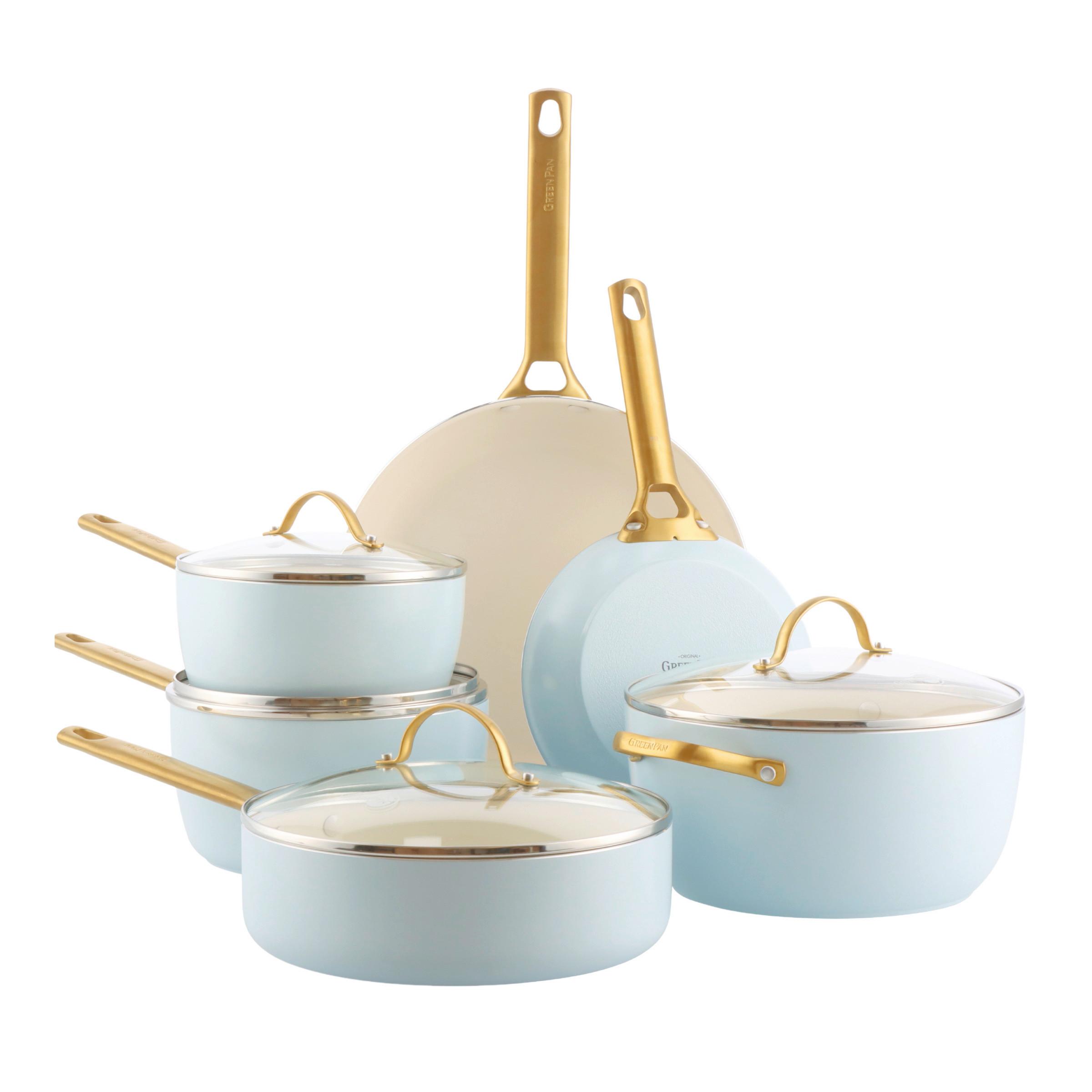 Kochtopfset 6-Teilig. weiß/Gold/Hellblau - Goldfarben/Weiß, Basics, Glas/Metall - GreenPan