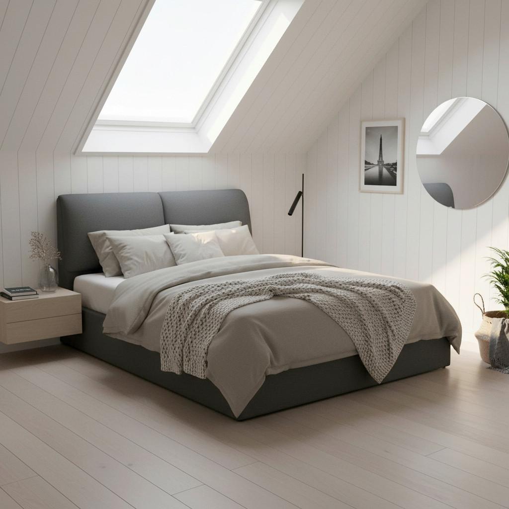 Čalúnená posteľ PERLA 180x200 cm, tmavosivá - čierna/prírodná farba, Modern, drevo/textil (180/200cm) - Bessagi Home