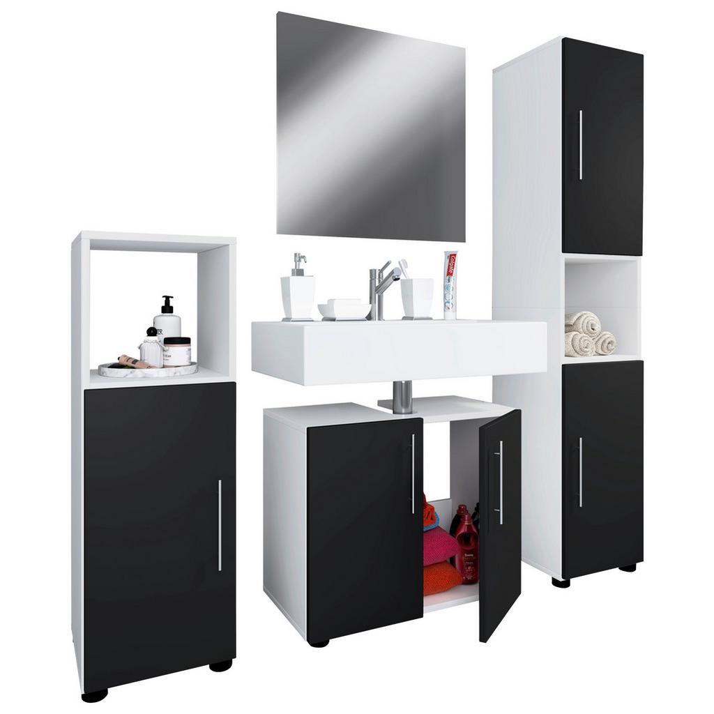 Badmöbel-Set 4--Teilig. Flandu II B: 122 cm Schwarz/Weiß