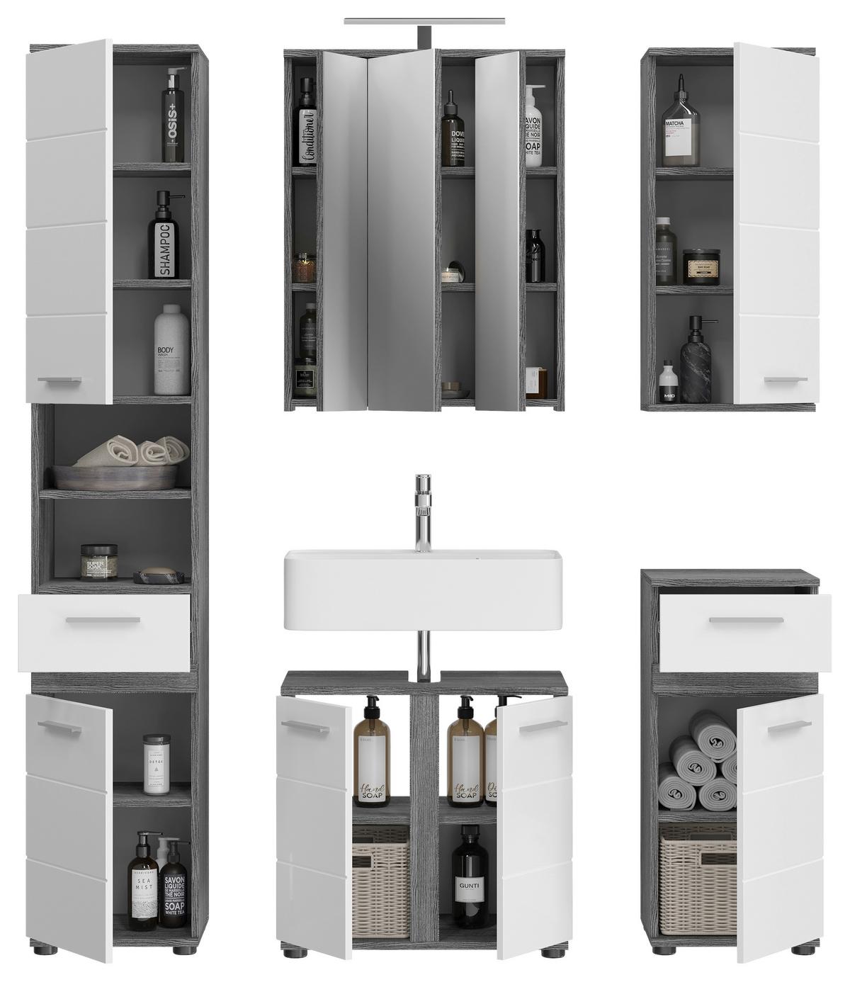 Badezimmer Blake Silber Weiß Hg B: 150 cm - Weiß Hochglanz/Schwarz, MODERN, Glas/Holzwerkstoff (150cm) - MID.YOU