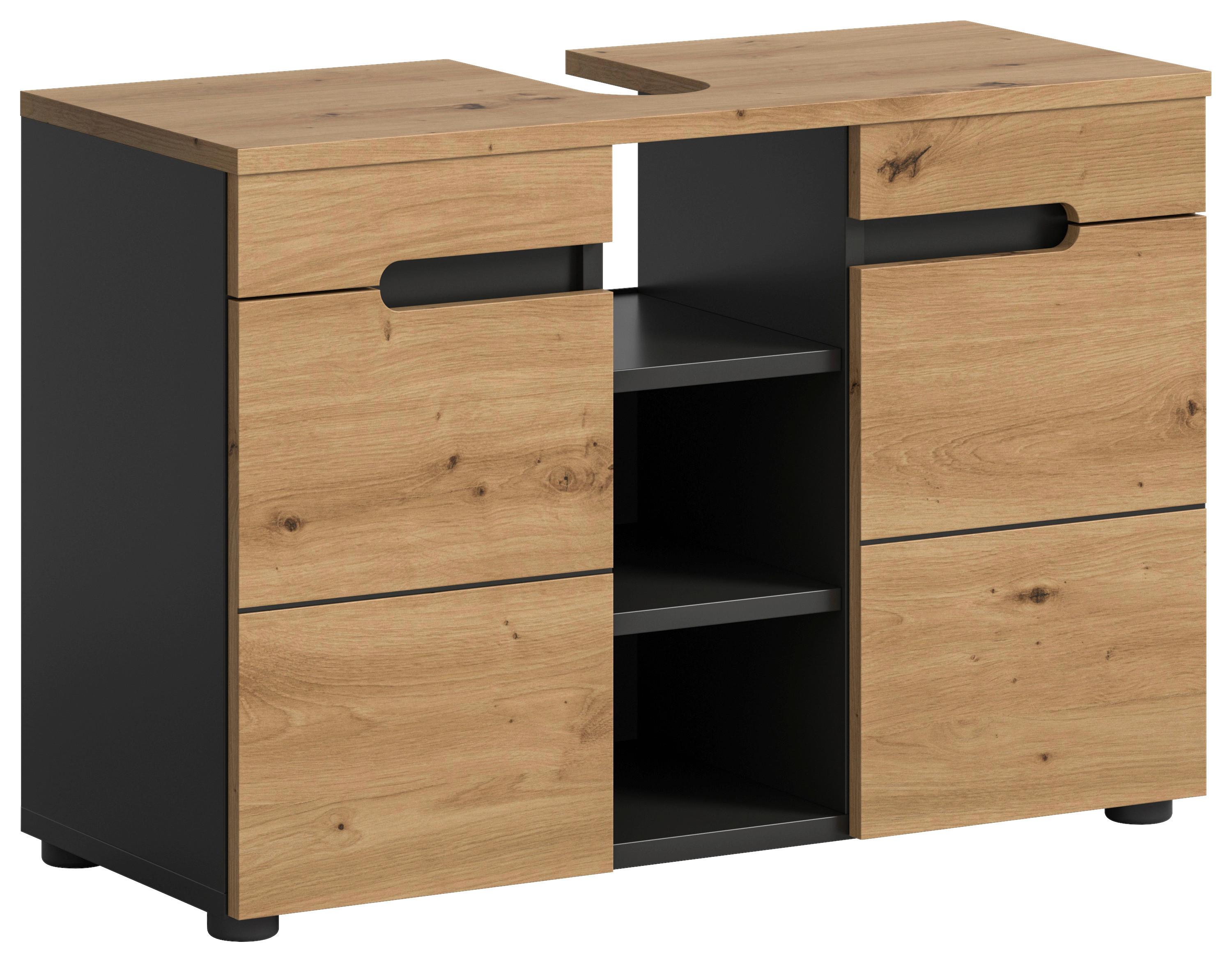 Waschbeckenunterschrank Canu Eiche Artisan Dekor Dunkelgrau - Dunkelgrau/Schwarz, MODERN, Holzwerkstoff (80/55/34cm) - MID.YOU