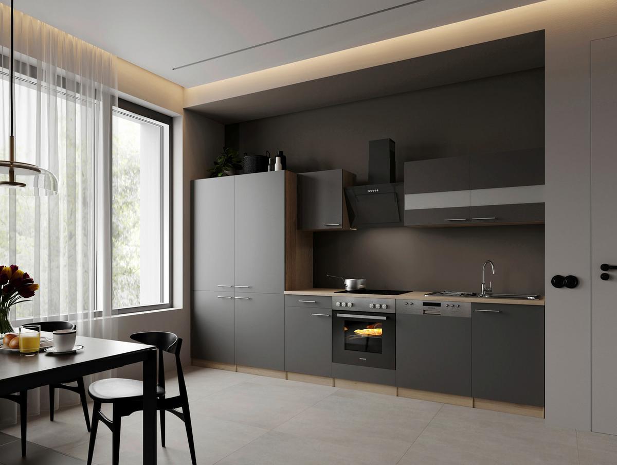 KÜCHENBLOCK Merle, Grau B: 340cm - Eichefarben/Grau, Trend, Holzwerkstoff (340cm) - Respekta