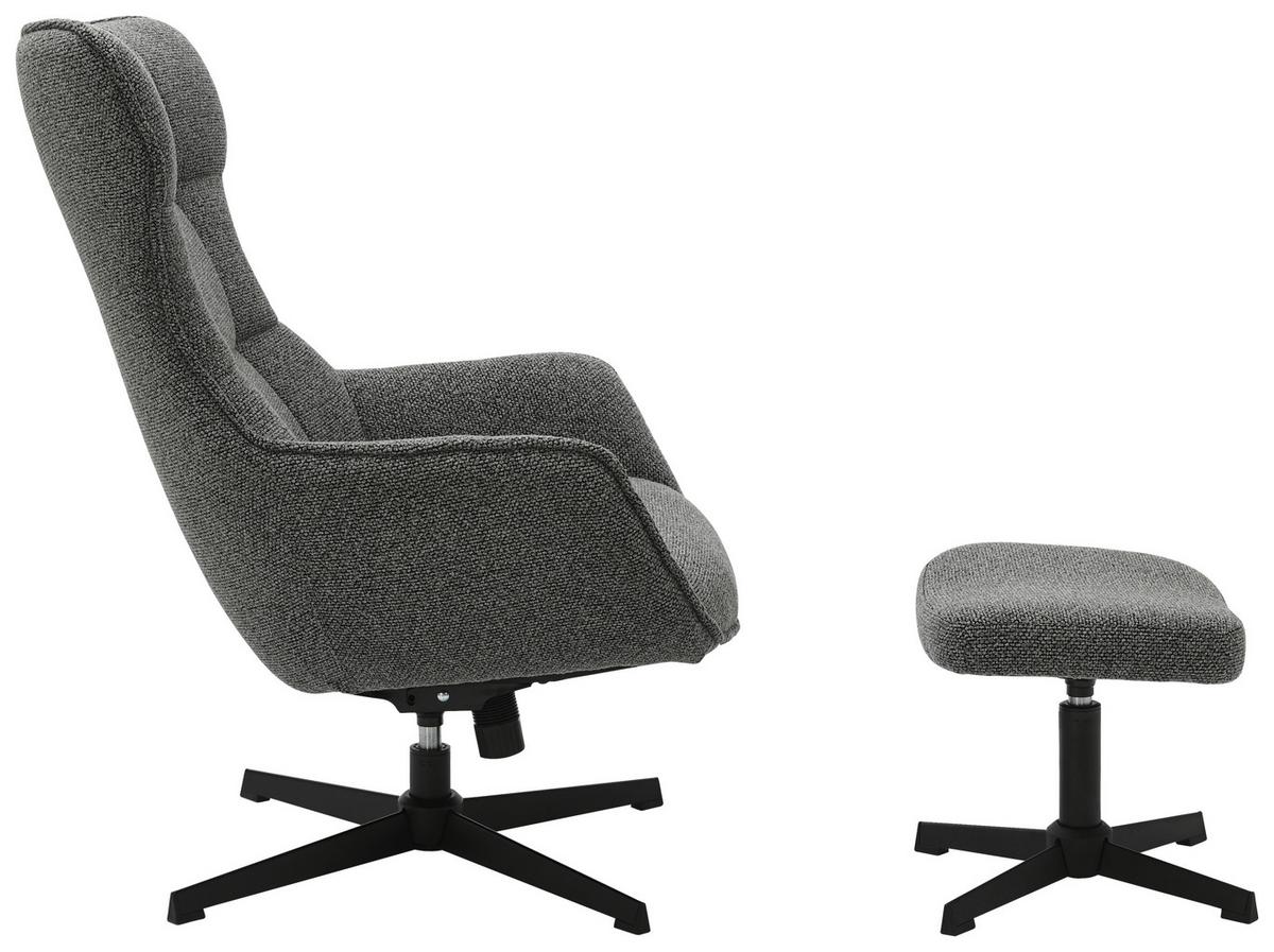 Relaxsessel Bogota Leinenoptik Grau, 360° Drehbar - Schwarz/Grau, MODERN, Textil/Metall (76/101/86cm) - Luca Bessoni