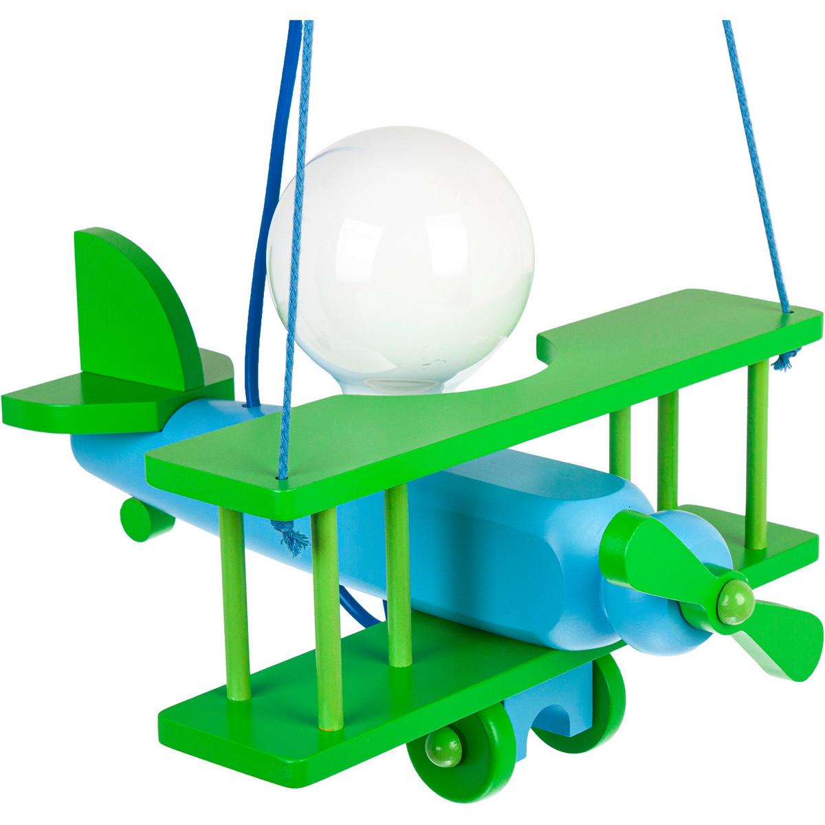 Kinderhängeleuchte Flugzeug H: 75 Cm 1-Flammig - Blau/Grün, KONVENTIONELL, Holz (29/31/75cm)
