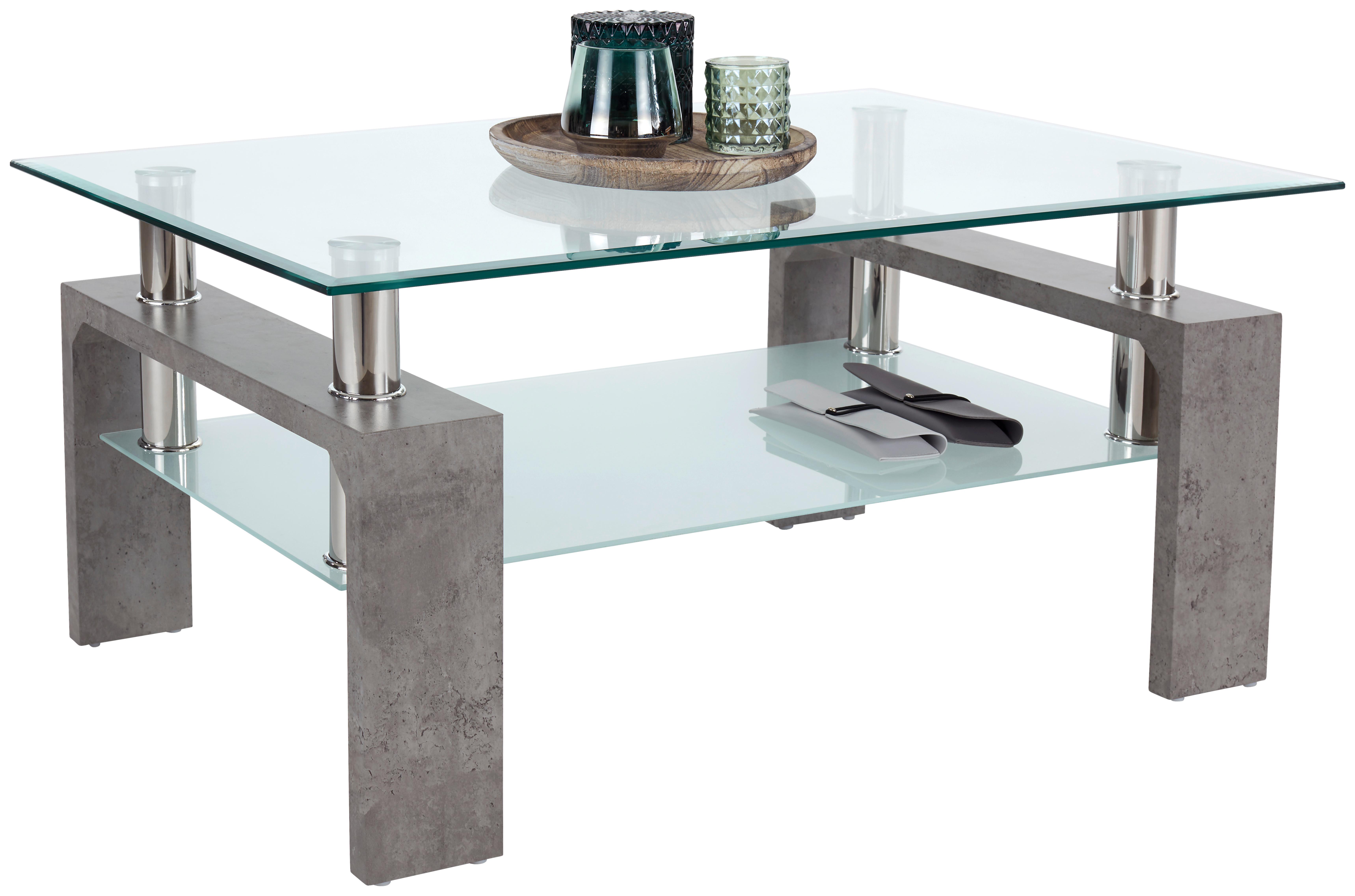 Couchtisch Glas mit Ablagefach Silvia, Betonoptik Hell - Klar/Hellgrau, MODERN, Glas/Holzwerkstoff (100/45/60cm)