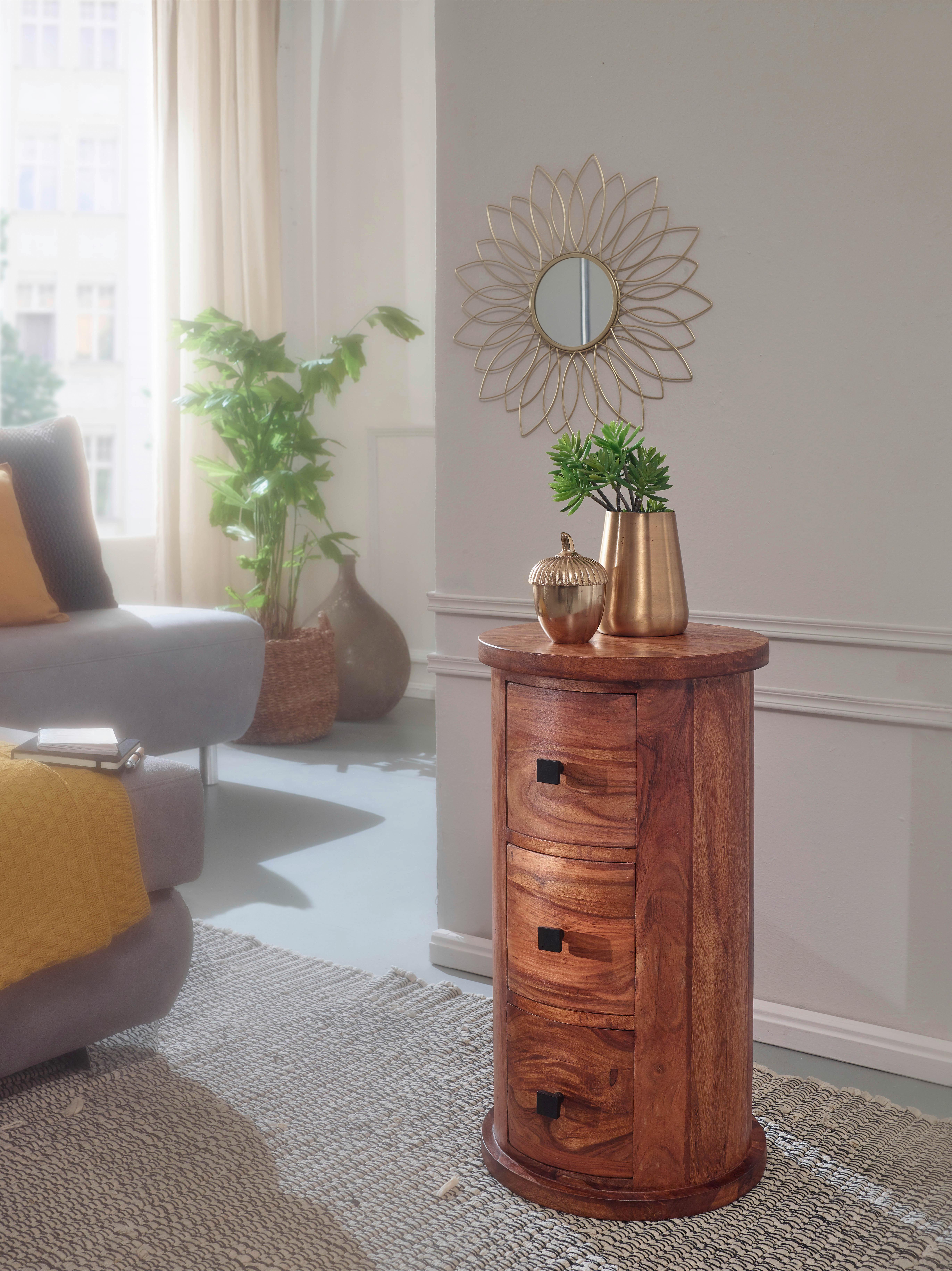 Kommode Echtholz Rund B: 35 Cm, Sheesham - Sheeshamfarben, KONVENTIONELL, Holz (35/65/35cm) - MID.YOU