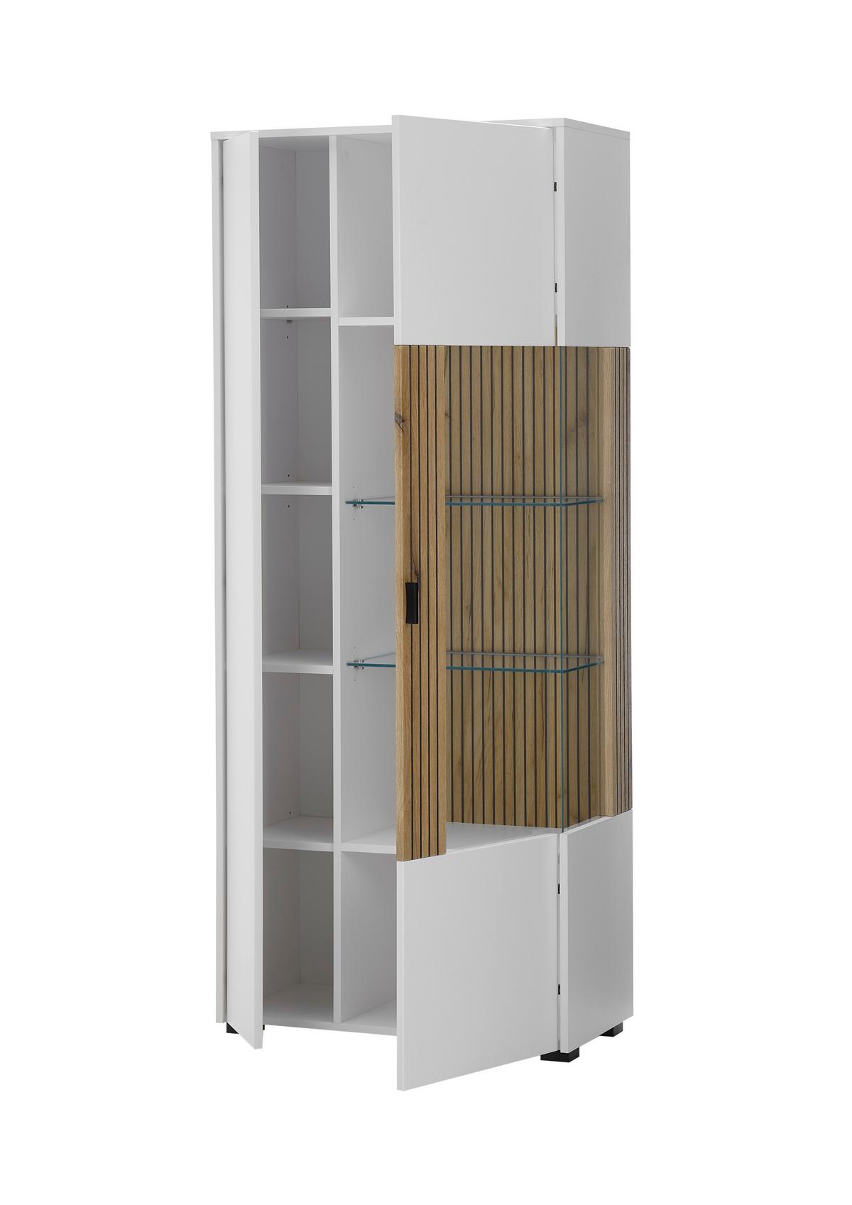 Vitrine Hudson Weiß/Eichefarben B: 75 cm - Eichefarben/Schwarz, Design, Glas/Holzwerkstoff (75/180/38cm) - MID.YOU