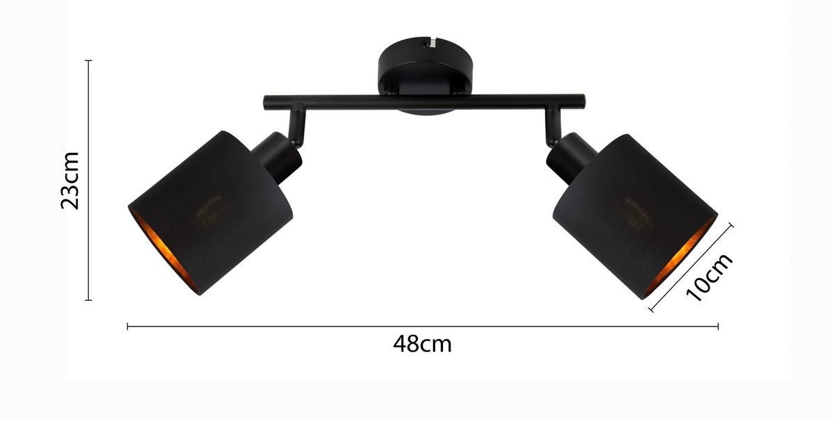 Bodové svietidlo Goldi, E14 LED max. 15W - čierna/zlatá, Modern, kov/textil (48/10/23cm) - Mömax