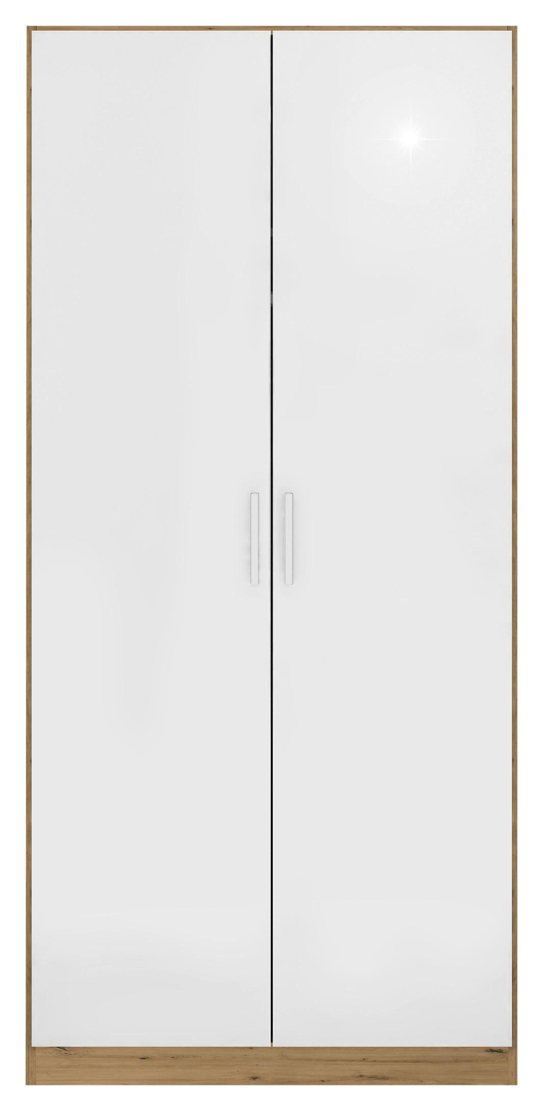 Drehtürenschrank B: 91 Cm Berlin Weiß/eiche Dekor - Weiß Hochglanz/Eiche Artisan, MODERN, Holzwerkstoff (91/197/54cm) - Rauch Möbel