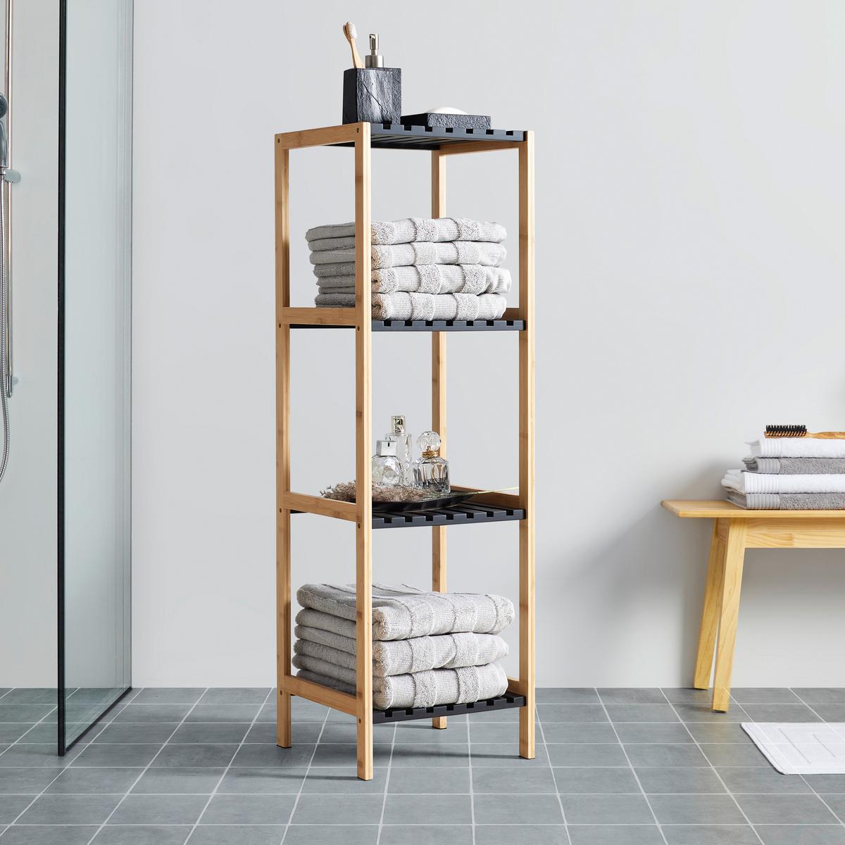 Regál ELSA bambus/čierna - čierna/prírodná farba, Modern, kompozitné drevo/prírodné materiály (34/110/33cm) - Mömax