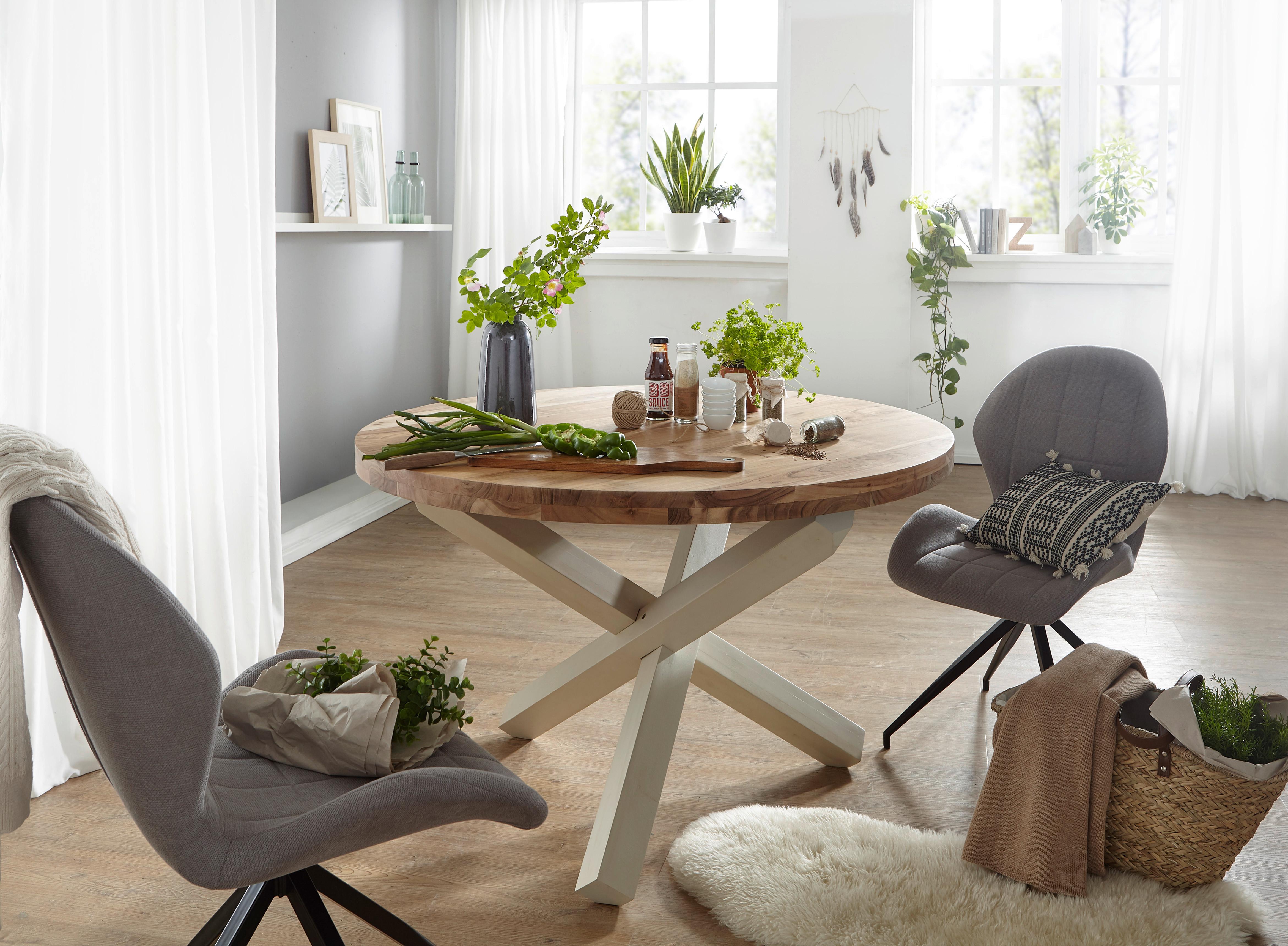 Esstisch Wl5.056 - Weiß/Akaziefarben, Design, Holz (120/120/75cm) - MID.YOU