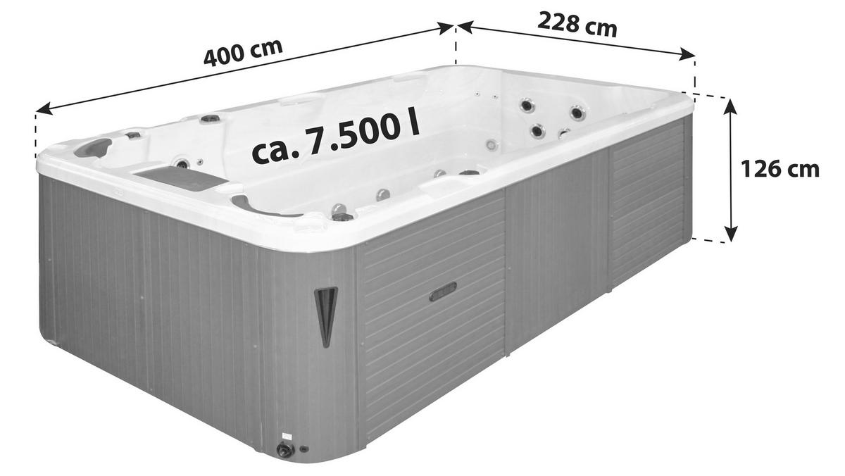 Whirlpool Acryl Swimspa Fano Hydro Jets 400x228x126 Cm - Silberfarben/Weiß, Design, Kunststoff (400/228/126cm)
