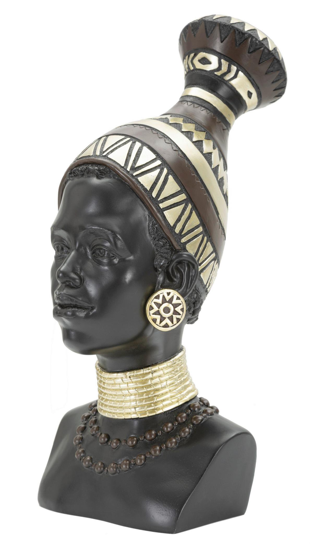 Skulptur Massai Woman Tribe Schwarz, Goldfarben, B: 23 cm - Goldfarben/Schwarz, Basics, Kunststoff (23/38.5/19cm)