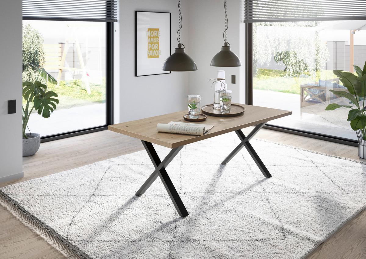 Esstisch Alex Schwarz, Eichefarben - Eichefarben/Schwarz, MODERN, Holzwerkstoff/Metall (180/90/78cm) - Livetastic