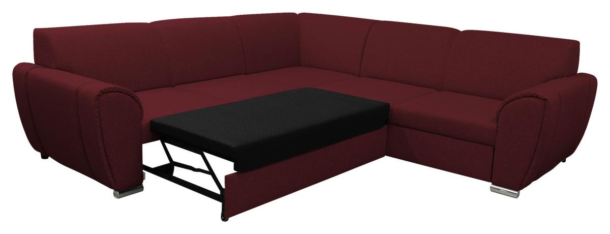 Ecksofa Delux Dunkelrot Mit Schlaffunktion Ottomane Rechts - Silberfarben/Dunkelrot, Design, Textil (266/266cm) - Livetastic