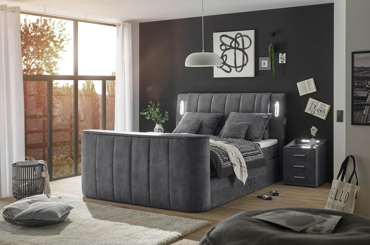 Boxspringbett Inkl. Topper 180x200 Cm Dallas - Anthrazit, MODERN, Holzwerkstoff/Textil (180/200cm) - MID.YOU