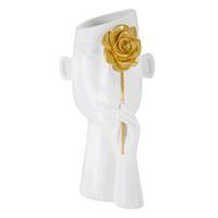 Vase Face C/fiore Weiß, Goldfarben B: 14 Cm - Goldfarben/Weiß, Basics, Kunststoff (14/27  /13cm)