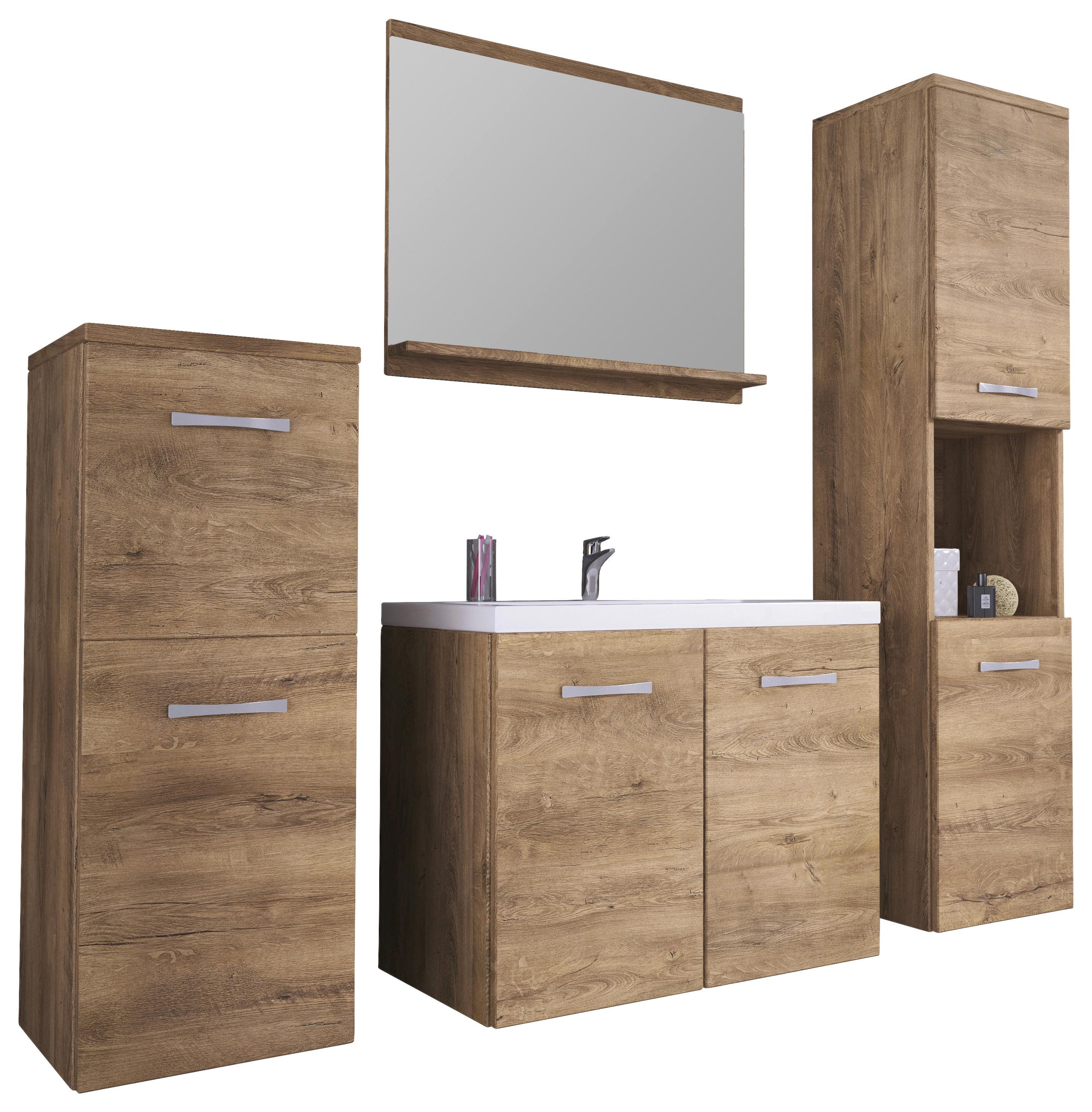 Badmöbel-Set 5-Tlg. Malo B: 140 cm Eichfarben - Eichefarben/Weiß, LIFESTYLE, Keramik/Holzwerkstoff (120cm) - P & B