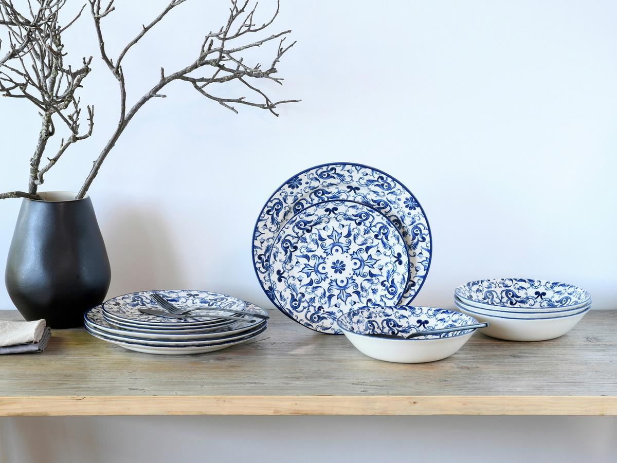 Tafelservice Fresco Blau Blau, Weiß L: 30 Cm - Blau/Weiß, Basics, Keramik (30/30/25cm) - Creatable