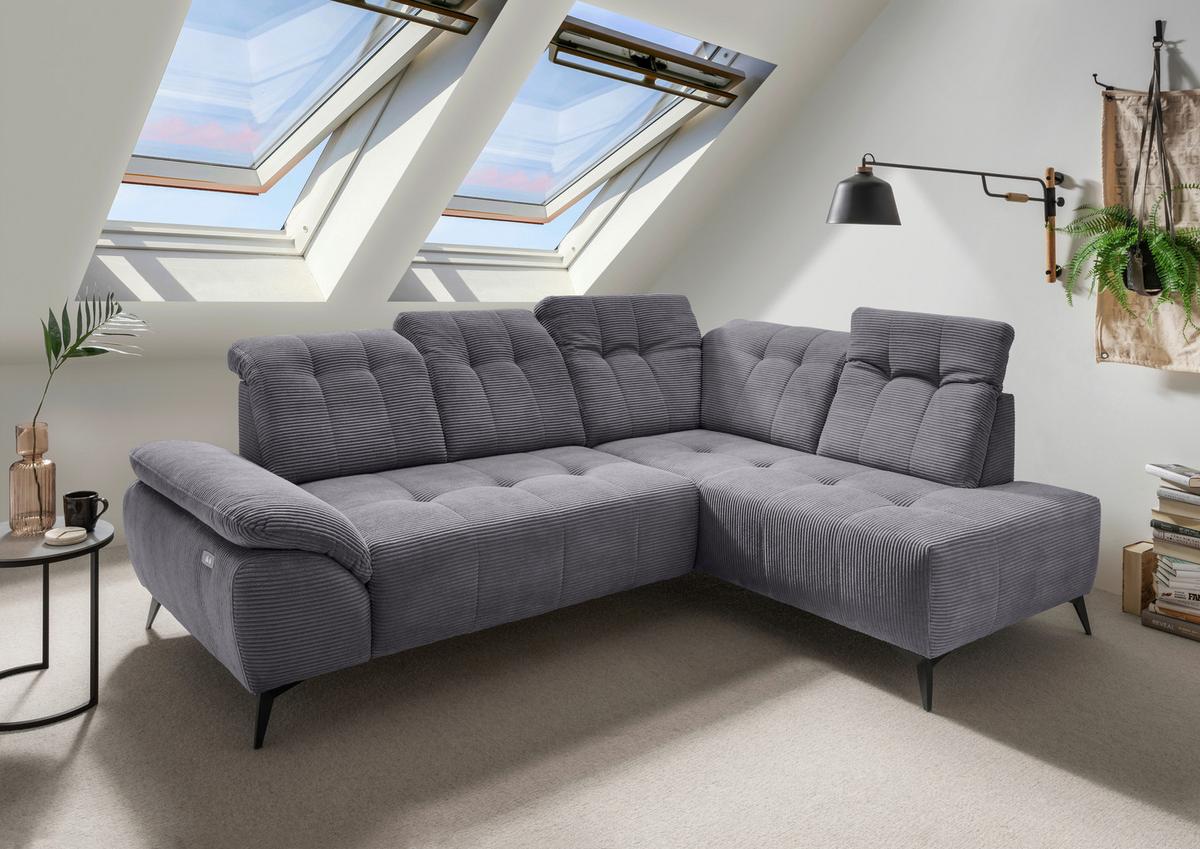 Ecksofa Fiore, Grau S: 272x200 cm - Schwarz/Grau, MODERN, Textil (272/200cm) - Livetastic